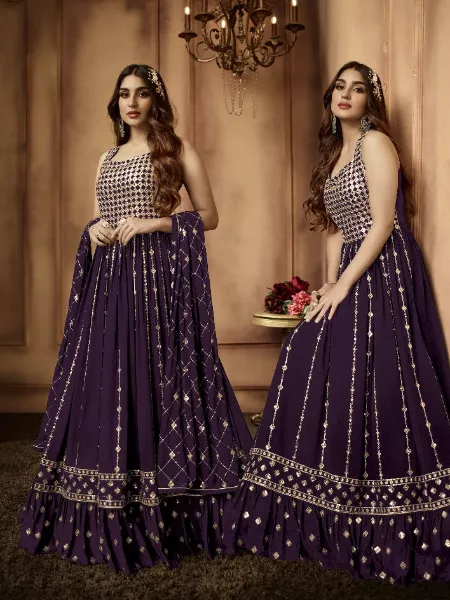 Wine Color Designer Anarkali Suit With Heavy Embroidery Work and Dupatta