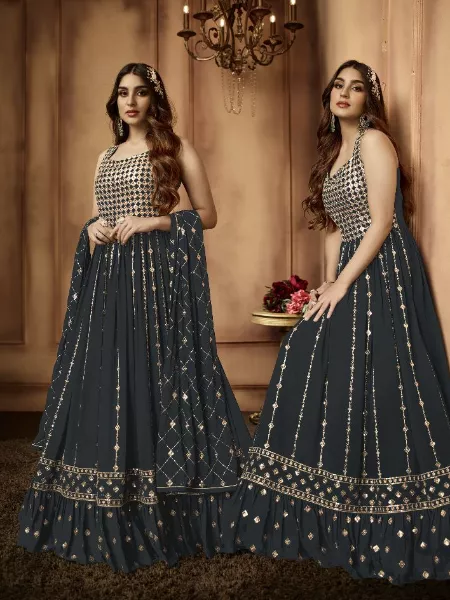Grey Color Designer Anarkali Suit With Heavy Embroidery Work and Dupatta