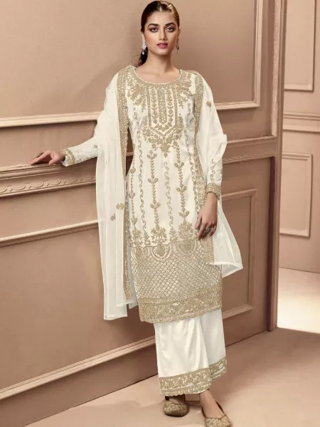 White Color Heavy Butterfly Net Salwar Kameez With Embroidery Coding Work