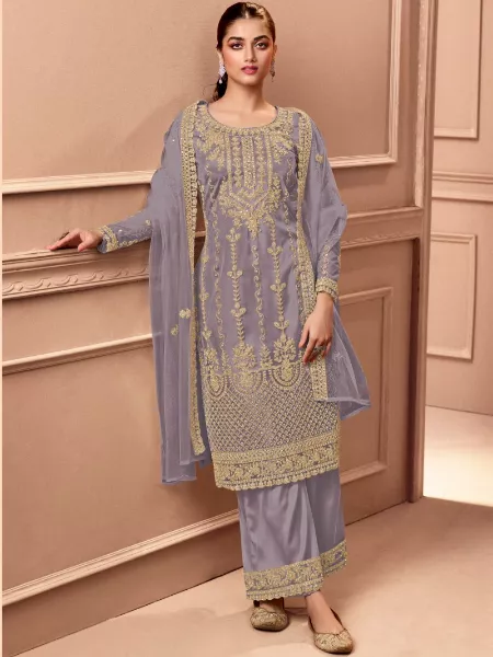 Lavender Color Heavy Butterfly Net Salwar Kameez With Embroidery Coding Work