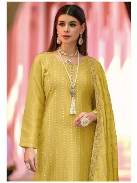 Yellow Salwar Kameez in Georgette With Sequence and Foil Work With Dupatta