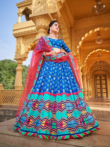 Indian Bridal Lehenga Choli in Blue Color Vaishali Silk With Gota Patti and Real Mirror Work Heavy Bridal Lehenga Choli