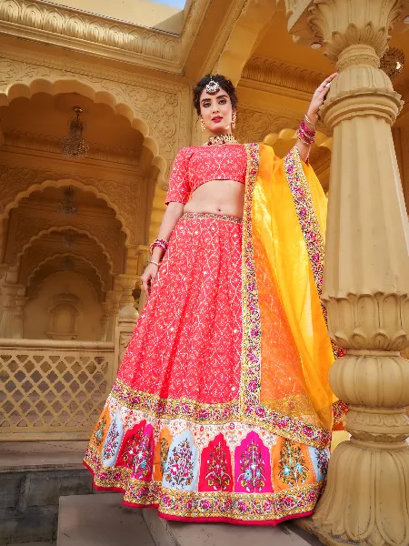 Indian Bridal Lehenga Choli in Pink Color Vaishali Silk With Gota Patti and Real Mirror Work Heavy Bridal Lehenga Choli