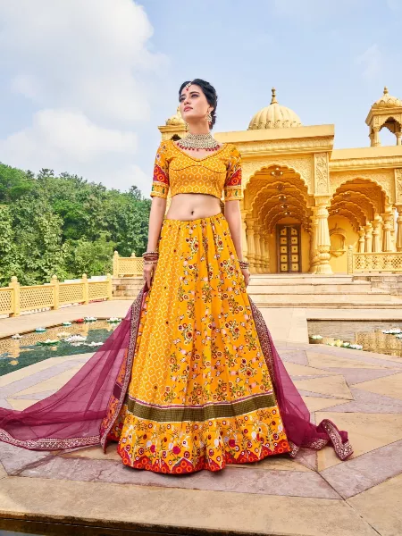Royal Bridal Lehenga Choli in Yellow Color Vaishali Silk With Gota Patti and Real Mirror Work Indian Bridal Lehenga Choli