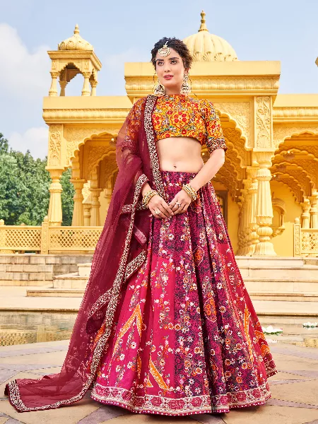 Royal Bridal Lehenga Choli in Pink Color Vaishali Silk With Gota Patti and Real Mirror Work Indian Bridal Lehenga Choli