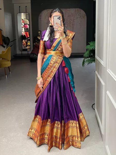 Narayanpet Lehenga Choli in Purple With Firozi Dupatta South Indian Wedding Lehenga Bridesmaid Lehenga