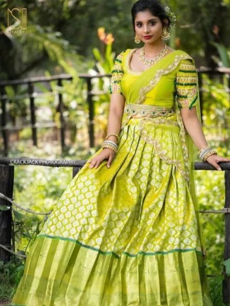 Green Half Saree Lehenga Choli With Embroidery Blouse and Dupatta
