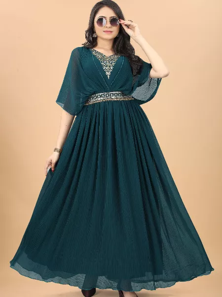 Rama Color Gown in Georgette With Embroidery and Stone Latest Trending Gown