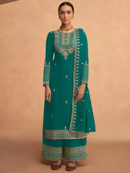 Rama Color Georgette Salwar Suit With Beautiful Sequence Embroidery Work