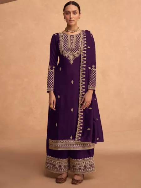 Wine Color Georgette Salwar Suit With Beautiful Sequence Embroidery Work