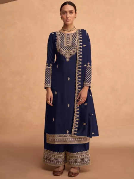 Navy Blue Color Georgette Salwar Suit With Beautiful Sequence Embroidery Work
