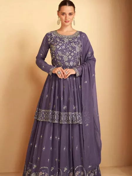 Lavender Color Designer Indo Western With Traditional Embroidery and Dupatta