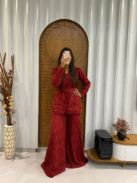Maroon Color Designer Embroidery Work Sharara Suit With Top and Dupatta