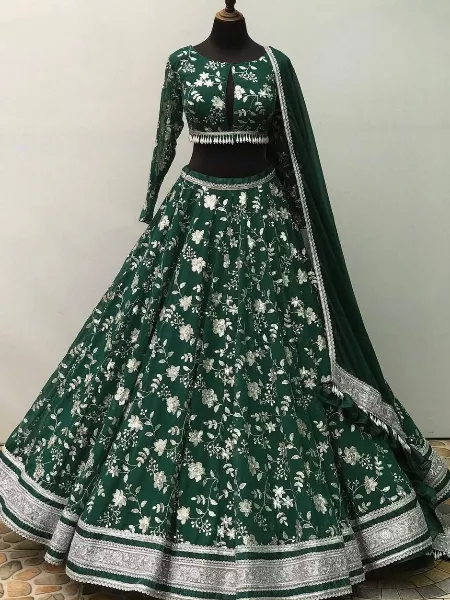 Green Color Bridal Lehenga Choli in Georgette With Heavy Embroidery Work