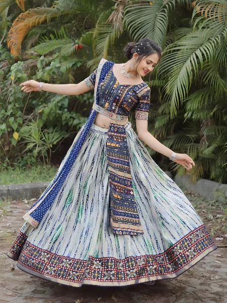 White and Blue Grand Wedding Ceremony Ready to Wear Lehenga Choli With Heavy Embroidery