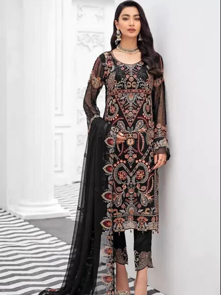 Black Color Pakistani Suit With Heavy Embroidery Work and Dupatta