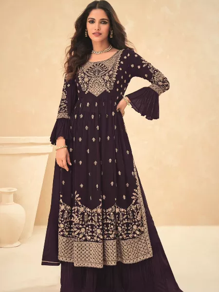 Wine Color Wedding Reception Salwar Suit With Heavy Embroidery Work