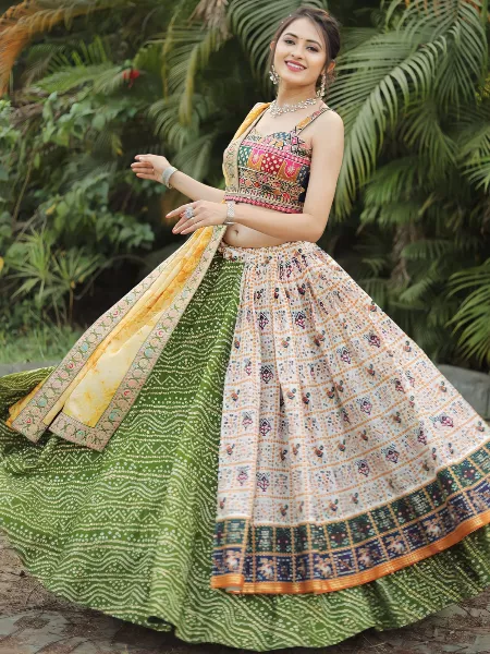 Multi Color Indian Designer Lehenga Choli for Wedding and Garba Night Navaratri Lehenga