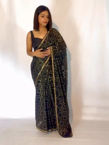 Black Color Bollywood Party Wear Sequence Saree in Georgette Indian Party Wear Saree