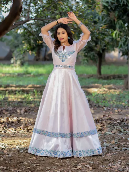Light Pink Jelly Fish Gown in Soft Net and Satin Fabric With Embroidery Work