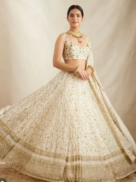 White Color Bridal Lehenga Choli With Sequence Embroidery Work Wedding Lehenga