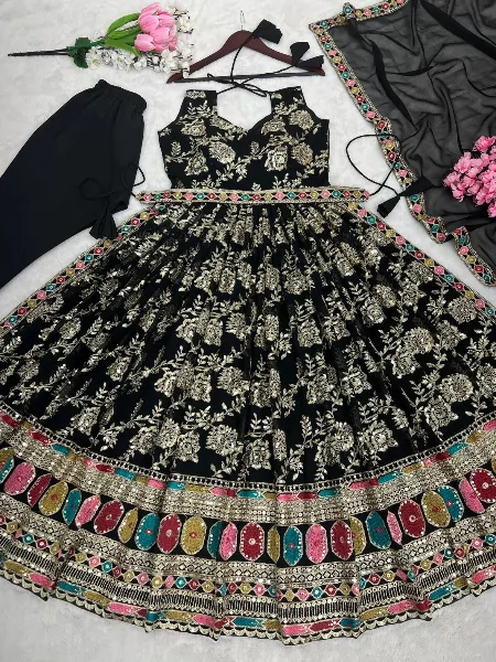 Black Fancy Gown With Colorful Embroidery Work for Grand Entry and Function
