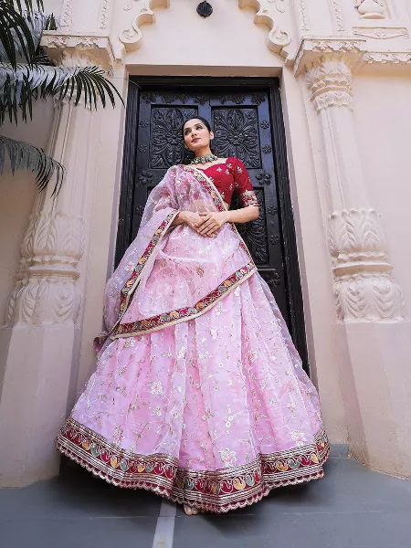 Light Pink Color Bridal Lehenga Choli in Organza With Designer Embroidery Indian Wedding Lehenga