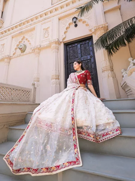 Off White Color Bridal Lehenga Choli in Organza With Designer Embroidery Indian Wedding Lehenga