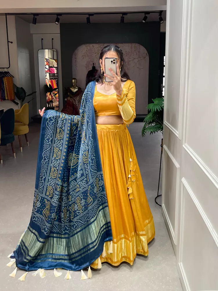 Rangpur Lehengas : Buy Rangpur Orange Lehenga Set With Blue Banarasi  Dupatta Online | Nykaa Fashion.