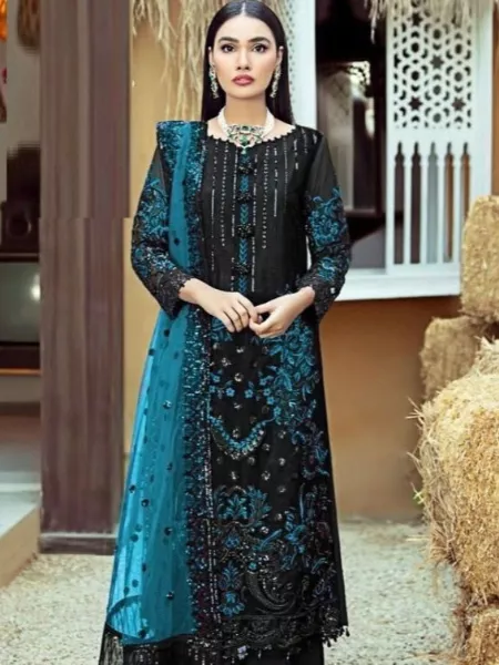 Black Color Pakistani Suit in Georgette With Rama Embroidery Work Eid Collection