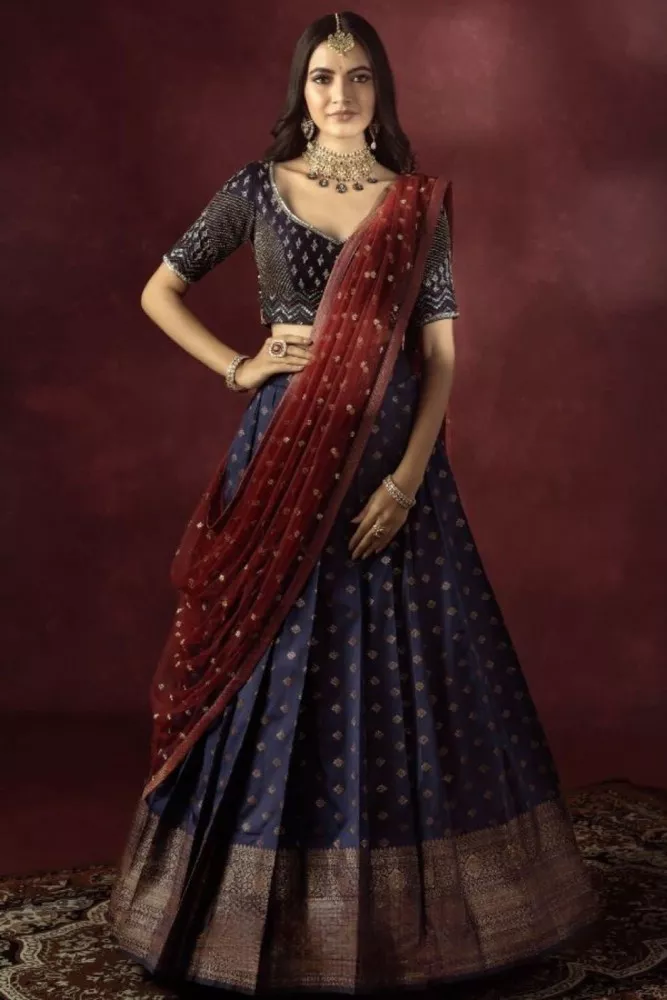 Magnetize Net Turquoise Embroidered Work Lehenga Saree at Best Price in  Surat | Bridal Saree