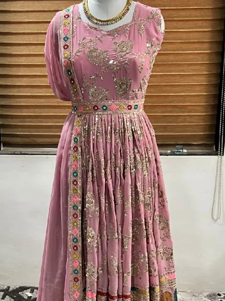 Light Pink Georgette 3 Piece Dress With Embroidery Work Indian Designer  Suit