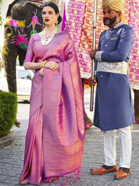 Purple Soft Kanjivaram Silk Saree With Blouse Dream Wedding Look Indian Saree