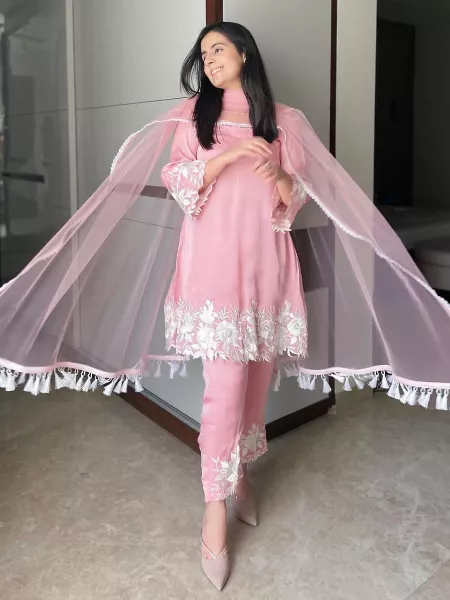 Light Pink Eid Festival Wear Salwar Suit With Embroidery Work and Dupatta