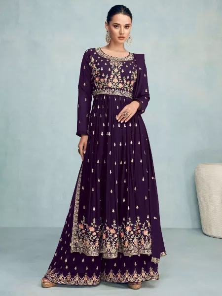 Wine Color Anarkali Suit in Georgette With Beautiful Embroidery Work Ready to Wear Anarkali