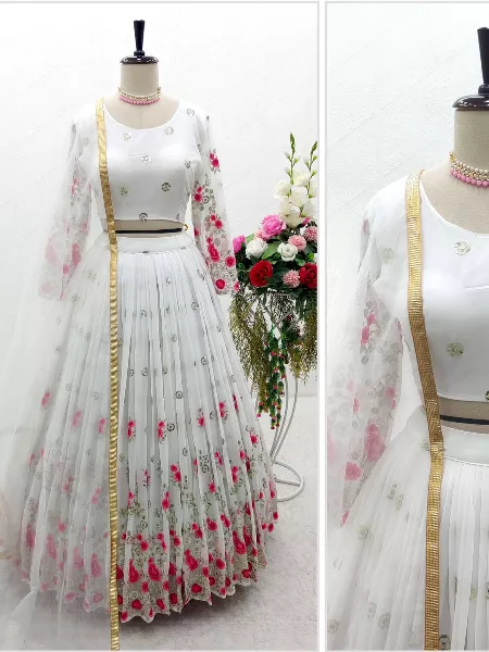 White Color Designer Lehenga Choli With Sequence Embroidery Work and Readymade Blouse
