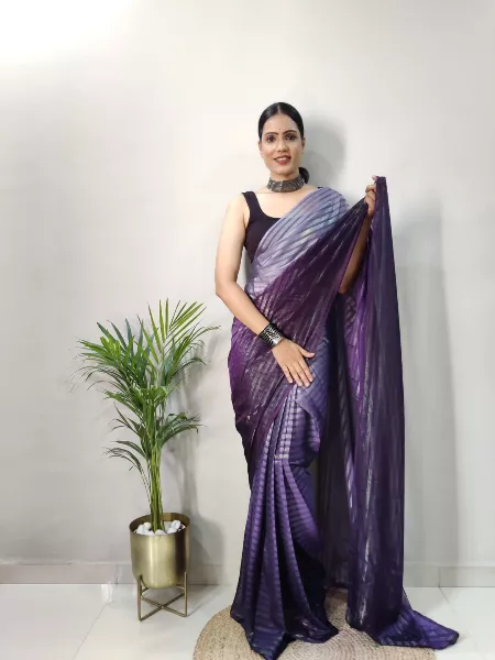 Purple Color Ready to Wear Saree in Satin Fabric With Blouse and Zari Weaving