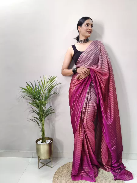Pink Color Ready to Wear Saree in Satin Fabric With Blouse and Zari Weaving