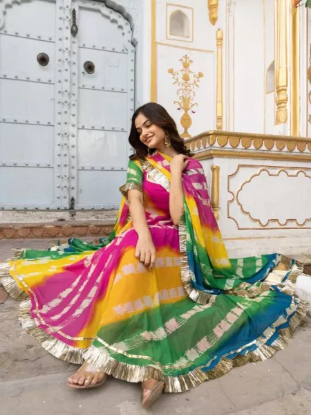 Multi Color Designer Party Wear Gown Pent and Dupatta Set in Georgette with 7 Meter Flair
