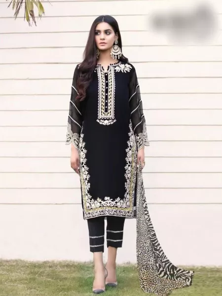 Black Color Pakistani Suit in Georgette With Beautiful Embroidery Work