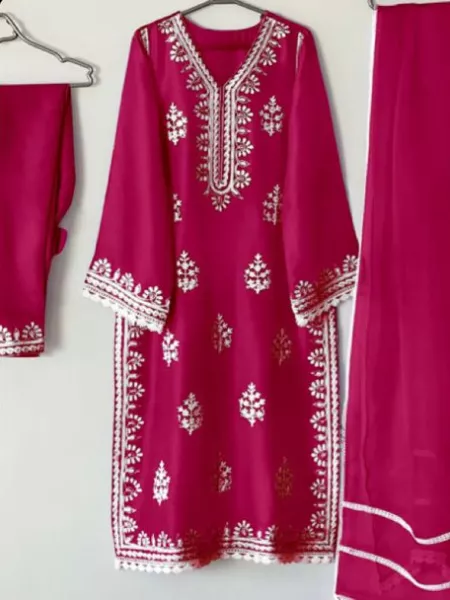 Pink Designer Salwar Suit in Georgette With Embroidery Work and Dupatta