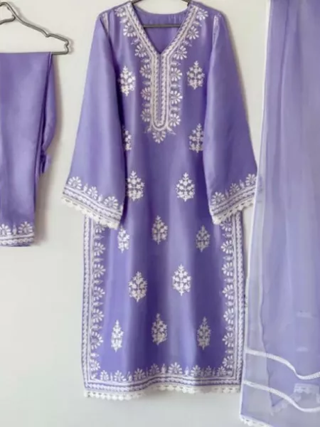 Lavender Designer Salwar Suit in Georgette With Embroidery Work and Dupatta