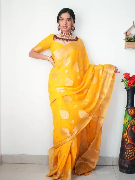 Yellow Color Ready to Wear Saree in Soft Linen One Minute Saree