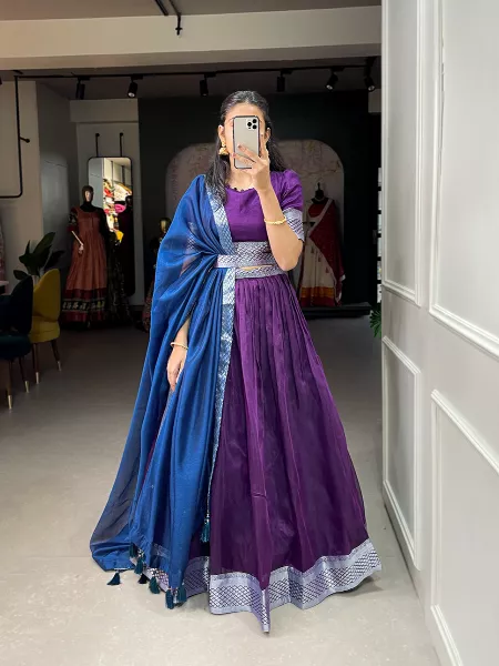Purple Color Lehenga Choli in Dupion Silk With Zari Weaving Work and Dupatta