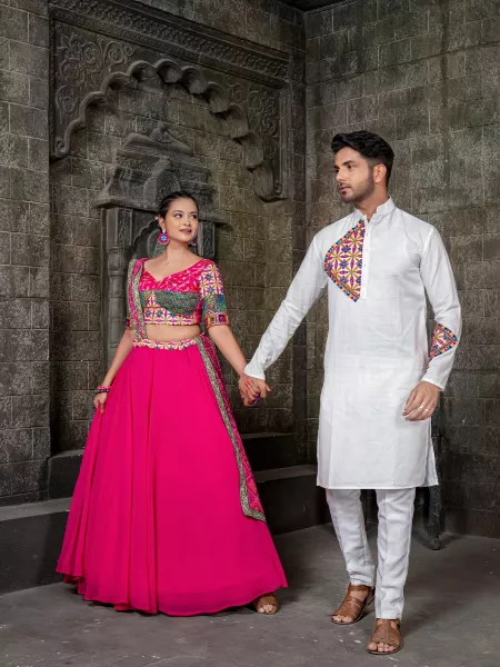 Navaratri Chaniya Choli and Men's Kurta Pajama Set Navaratri Couple Combo Navratri Lehenga in Pink