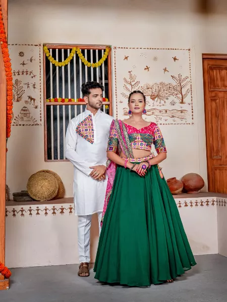 Navaratri Chaniya Choli and Men's Kurta Pajama Set Navaratri Couple Combo Navratri Lehenga in Green