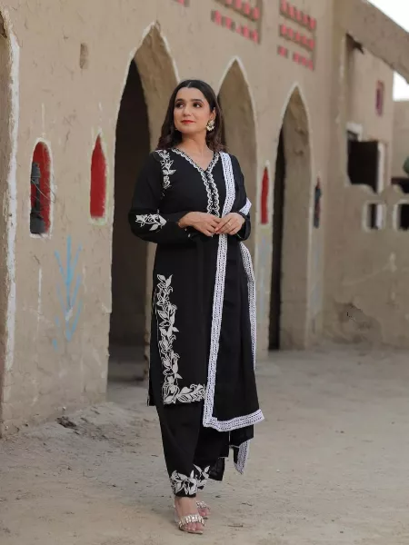 Black Color Salwar Suit for Eid Festival Suit in Georgette With Embroidery