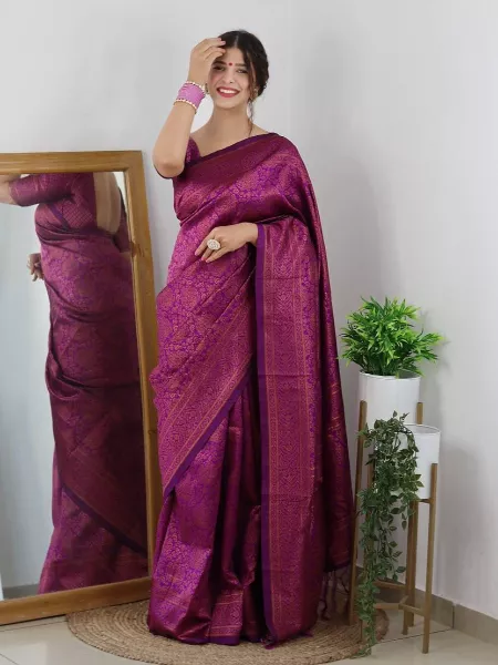 Magenta Color Banarasi Silk Saree With Brocade Blouse and Zari Weaving Work
