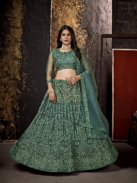 Light Green Color Wedding Lehenga Choli in Net With Sequence Embroidery Work