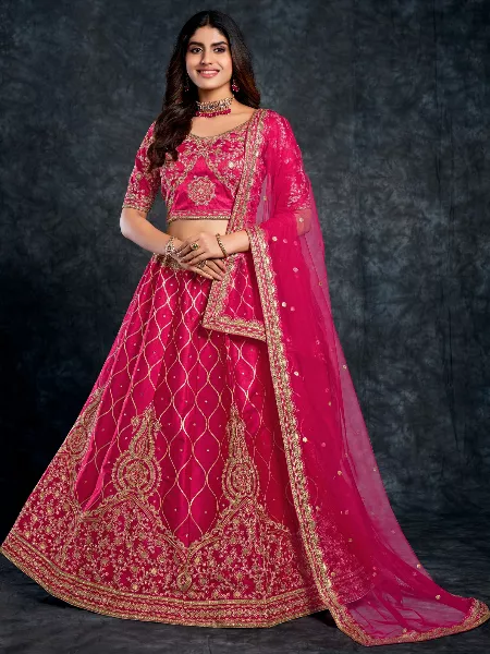 Pink Color Bridal Lehenga Choli for Wedding in Italian Silk With Heavy Work